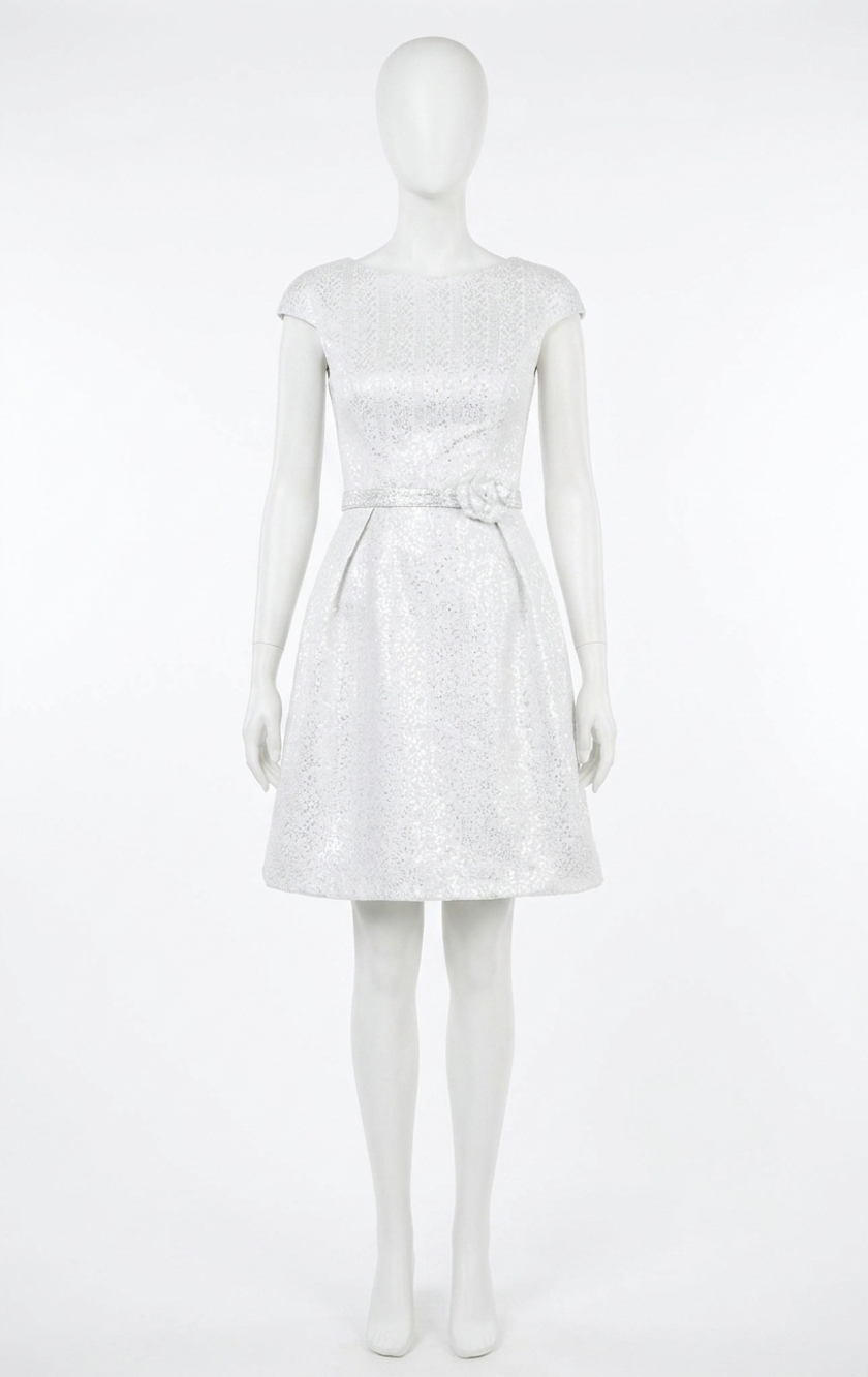 NEW THEIA cap sleeve bateau jacquard bridal dress in white